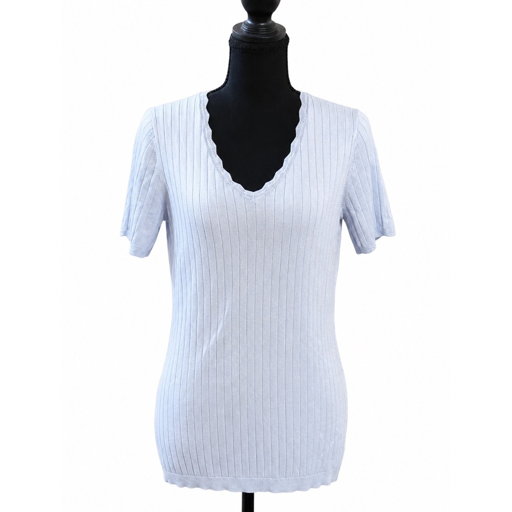 41 Hawthorn Light Blue Ribbed Knit V-Neck Top Medium‎ NWT Soft Stretch Tee